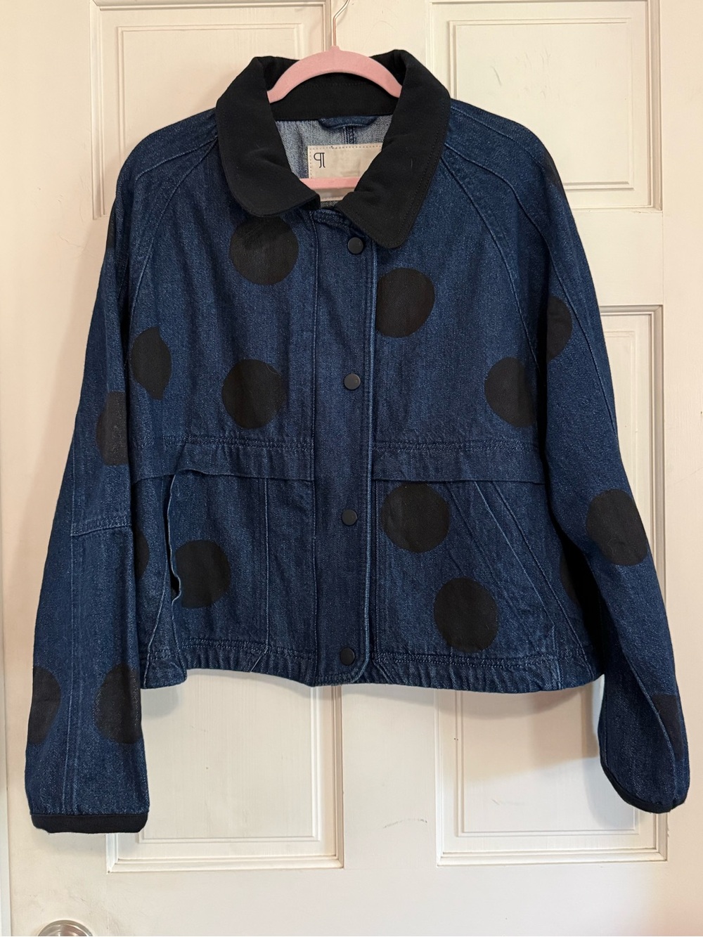Pilcro Blue Denim Jacket with Black Polka Dots from Anthro